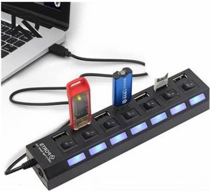7 Port USB Hub Çoklayıcı Çoğaltıcı Onoff Düğmeli Işıklı Adaptörlü