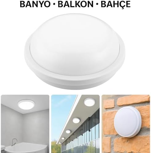 Artos 15W LED Beyaz Tavan Duvar Lambası IP65 Su Geçirmez | Beyaz Işık 6500K | 1500 Lümen | 220V | Banyo Bahçe Balkon İçin Dış Mekan Aydınlatma | 120W Ampul Eşdeğeri