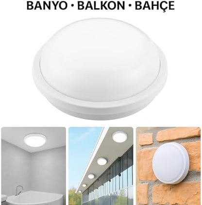 Artos 15W LED Beyaz Tavan Duvar Lambası IP65 Su Geçirmez | Beyaz Işık 6500K | 1500 Lümen | 220V | Banyo Bahçe Balkon İçin Dış Mekan Aydınlatma | 120W Ampul Eşdeğeri
