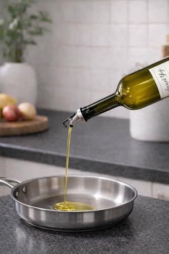 Zeytinyağı ve Ayçiçek Yağı Şişesi Seti, Beyaz Etiket ve Yağdanlık Aparatlı, Korumalı Ahşap Standlı 750 ml, 2 Adet, Yeşil Cam Şişe (Korumalı Standlı, Gri)