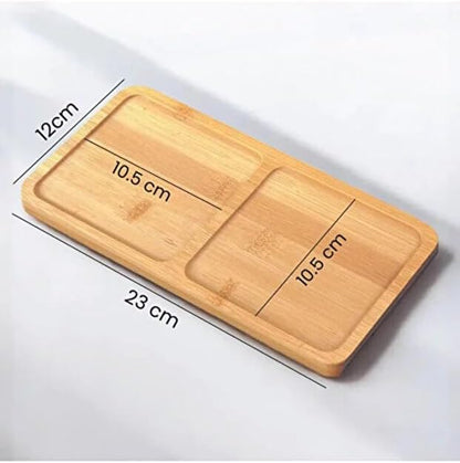 2 Bölmeli Doğal Bambu İkram Tepsisi - Kahve ve Atıştırmalık Sunum Tabağı - Kurabiye ve Çay Servisliği (23x12 cm)