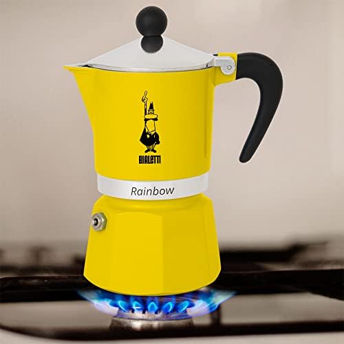 : 3 Cups Ocak Üstü Espresso Pişirici - 130ml - Sarı Renk - Alüminyum Gövde - Patentli Güvenlik Valfi - Tüm Ocak Türleri İçin Uygundur (İndüksiyon Hariç)