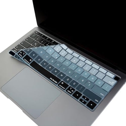 Türkçe Q Klavye Koruyucu MacBook Air 13 A1932 A2179 A2337 M1 Uyumlu | US Amerikan Düz Enter ANSI | Türkçe Baskılı Silikon Keyboard Cover Siyah Gri