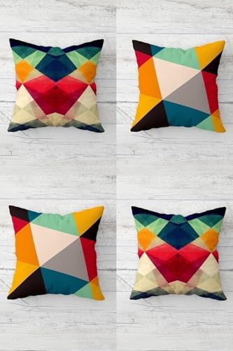 Geometrik Çizgiler Ve Renk Bloklu Gizli Fermuarlı Kırlent Kılıfı Koltuk Yastık Kılıfı Takım(4adet), Çok Renkli 45 x 45