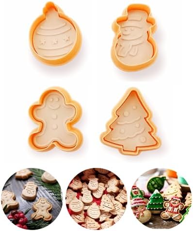 Yılbaşı Şekilli Adam Çam Ağacı Basmalı Kurabiye Kalıbı Gingerbread Man Desenli Şeker Hamuru Kesici Aparat (Konsept 1, Krem-Turuncu)