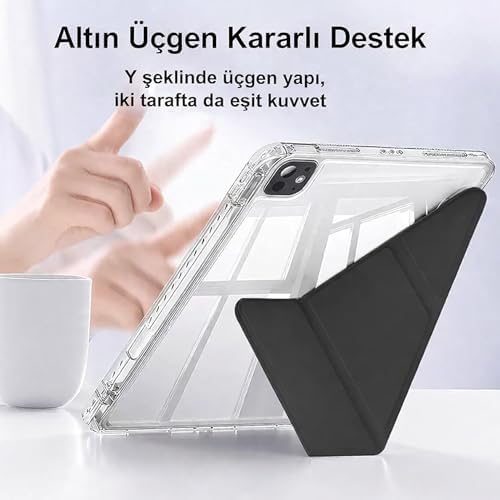 Galaxy Tab S10 Lite ile uyumlu Kılıf SM-X400 Saydam Arka Kapak Flip Smart Cover Katlanabilir Standlı Darbe Emici Koruyucu Tablet Kılıfı Akıllı Uyku Özellikli Pembe