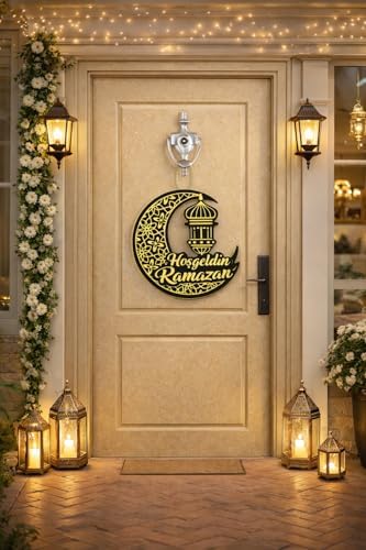 25-25 cm Hoş geldin Ramazan Dekorlu Ahşap Kapı Süsü, Ramazan Süsleri, Ramazan Tavan Süsü