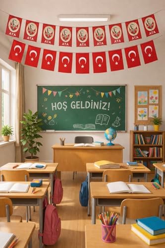 23 Nisan Süsleri 23 Nisan Hediyeleri İpli Ay Yıldızlı Bayrak 50 li, 50'li mini i̇pli ata baskılı bayrak