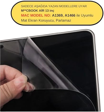 MacBook Air 13 inç Uyumlu Mat Anti Glare Ekran Koruyucu Yansıma Önleyici Konforlu Görüntü USB-A Nesil A1369 A1466 Şeffaf
