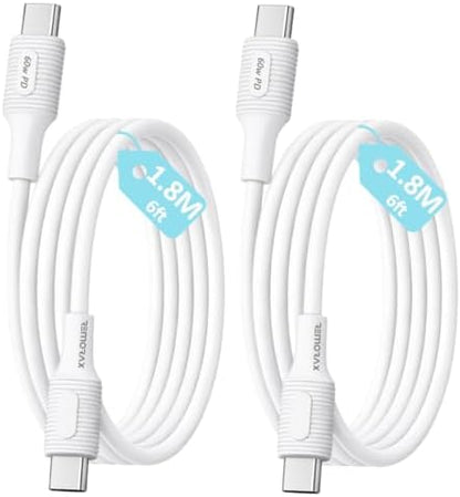 2 Adet x 180cm (6ft) Type C-C Kablo Seti, Kaymaz Tutamaç, 60Watt PD Hızlı Şarj, iPhone 15/16/17 ve Andoid İçin, Beyaz, REMORAX Coral (2 Ad x 1.8Mt Beyaz)