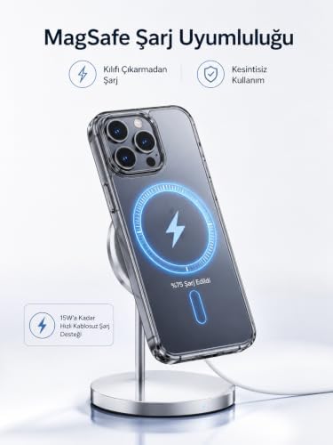 iPhone 16 Pro ile Uyumlu MagSafe Manyetikli Şarj Kılıfı, Kauçuk, Çizilmeye Dayanıklı, Modern Tasarım