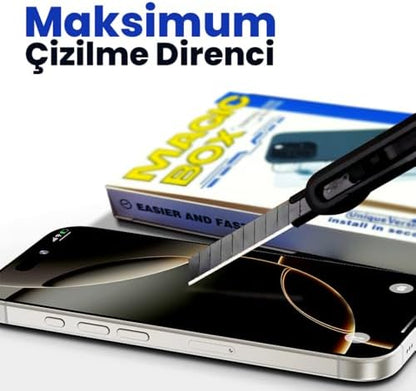 iPhone 13 Pro Max / 14 Plus Ekran Koruyucu Cam | MAGIC-BOX Tozsuz Hizalama | Tam Kaplama 9H Kırılmaz & Çizilmez
