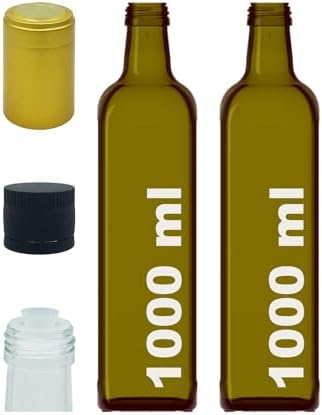 1000 ml Yeşil Maraska Yağdanlık Kapaklı Ve Kapüşonlu 1000 Cc Köşeli Cam Şişe 2 Adet