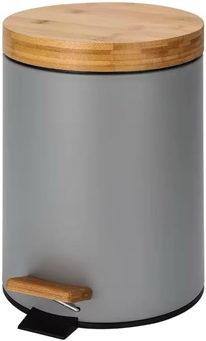 Orret Home Bambu Kapaklı Metal Çöp Kovası – Hidrolik Sistemli Yavaş Kapanma Özellikli, Pedallı, Banyo ve Mutfak İçin Şık ve Fonksiyonel Tasarım (Gri, 3 Litre)