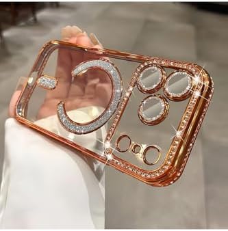iPhone 17 Pro Max ile uyumlu Kılıf Simli Taşlı Lens Korumalı Arkası Şeffaf Kenarı Renkli Parlak Magsafe ile uyumlu Kapak