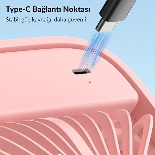 D1 Masaüstü Vantilatör USB ve Type-C Bağlantılı Taşınabilir Ultra İnce Soğutucu Fan Pembe