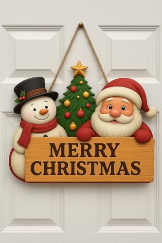 Yılbaşı Ahşap Kapı Süsü Noel Babalı Ahşap Kapı Yılbaşı Kapı Süsü Dış Mekan Süslemeleri Noel Çelengi (30-18 cm)
