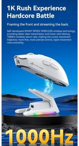 ATTACK SHARK X1 Kablosuz Gaming Mouse – Dokunmatik RGB Şarj Standlı, 53g Süper Hafif Fare, PixArt PAW3395PRO Sensör, 40000 DPI, BT/2.4G/Kablolu Üçlü Mod, Windows/Xbox/PS/Mac Uyumlu – Beyaz