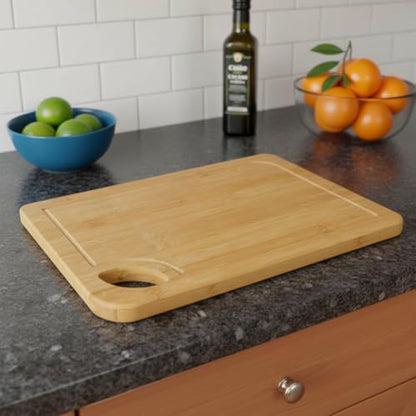 %100 Doğal Bambu Kesme Tahtası ve Kesme Panosu - 34x24 cm Yıkanabilir Dikdörtgen Doğrama Tahtası