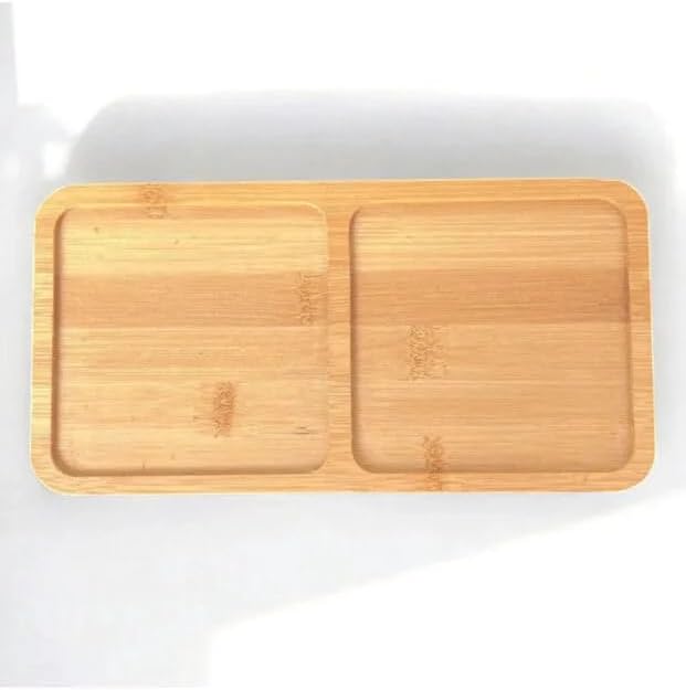2 Bölmeli Doğal Bambu İkram Tepsisi - Kahve ve Atıştırmalık Sunum Tabağı - Kurabiye ve Çay Servisliği (23x12 cm)