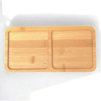 2 Bölmeli Doğal Bambu İkram Tepsisi - Kahve ve Atıştırmalık Sunum Tabağı - Kurabiye ve Çay Servisliği (23x12 cm)