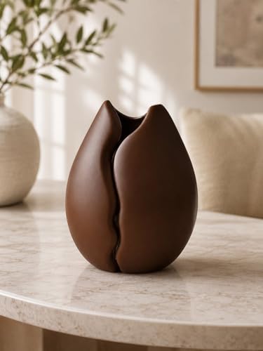 Kahve Çekirdeği Tasarımlı Dekoratif Vazo, Kahverengi, Mat Finish, 15 cm Yükseklik, 10 cm Genişlik, Modern Masaüstü Dekorasyon Objesi | PLA 3D Baskı