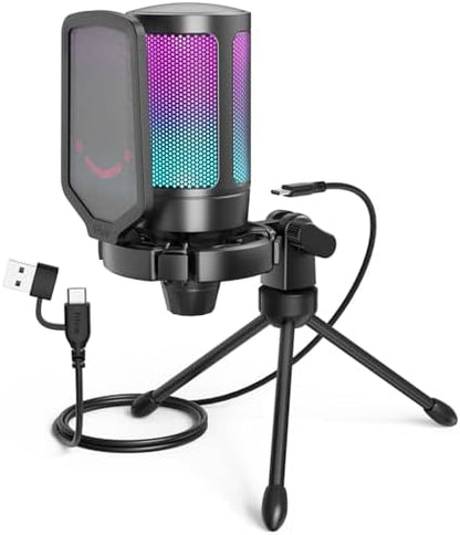 Ampligame A6V Yayıncı - Oyuncu - Gamer - Podcast - Youtuber RGB USB Mikrofon (Siyah)