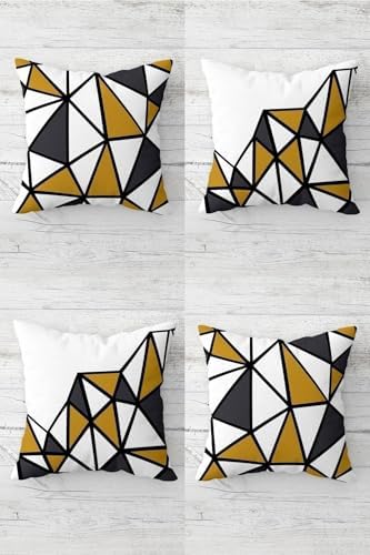 Geometrik Üçgen Bloklar Gizli Fermuarlı Kırlent Kılıfı Koltuk Yastık Kılıfı Takım(4adet), Gold-Gri-Beyaz 43 x 43