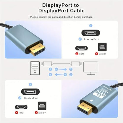 DP to DP Kablo, 8K 60Hz 200cm Yüksek Hızlı, Displayport Kablo 2 Metre Kablo Uzunluğu Displayport to Displayport Kablo 200cm ZR856