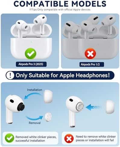AirPods Pro 3 Nesil için 5 Çift Yedek Kulak Ucu, Dahili Toz Koruma Ekranı, AirPods Pro 3. (2025) için Temizleyici Kalem Silikon Kulak Uçları (5 Boyut-XXS/XS/S/M/L) -Beyaz