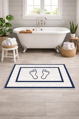 Kaymaz Banyo Halısı, Ayak Desenli, Su Emici Süngerli Yüzey, Makinede Yıkanabilir, Modern Stil, Sarı, 40x60 cm
