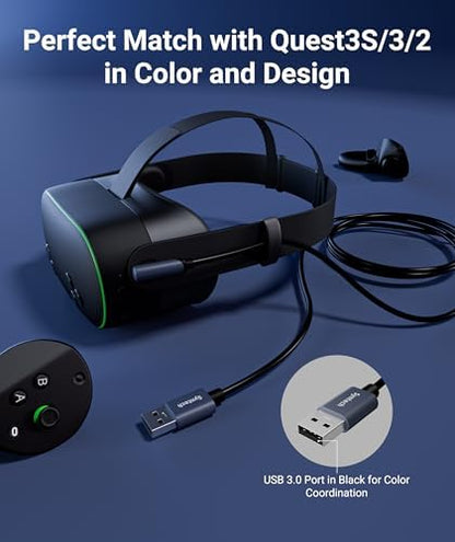Bağlantı Kablosu 16 FT Quest2/Quest Pro/Pico 4 Aksesuarları ve PC/Steam VR, Yüksek Hızlı PC Veri Transferi, VR Kulaklık ve Oyun Bilgisayarı için USB C Kablosu, Siyah