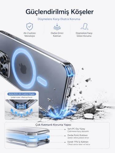 iPhone 16 Pro ile Uyumlu MagSafe Manyetikli Şarj Kılıfı, Kauçuk, Çizilmeye Dayanıklı, Modern Tasarım