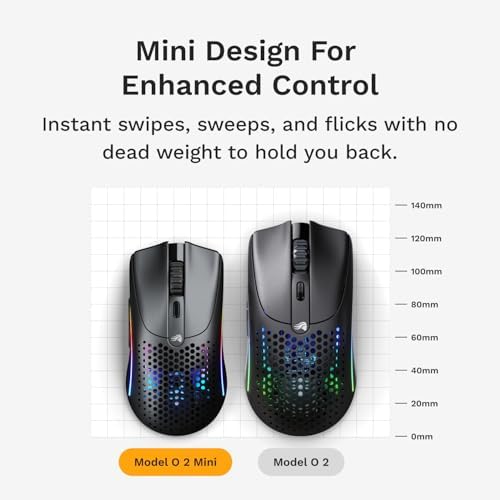 Glorious Model O 2 Mini Kablosuz Siyah Oyuncu Faresi: 57 gram, 210 Saate Kadar Pil Ömrü, Çifte Kablosuz 2.4 GHz ve Bluetooth 5.2, 26K Optik Sensör, 80 Milyon Tıklama, 6 Programlanabilir Düğme,
