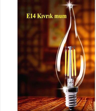 Rustik Led Ampul 4w E14 Ince Duy Gün Işığı 3000K 10 Adet Cata Erd23 Kıvrık Mum Ampul