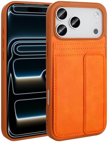 İphone 17 Pro Max İle Uyumlu Yüksek Kalite Deri Kartlıklı Sevilla Kartlık Hazneli Şık Telefon Kılıfı-Turuncu