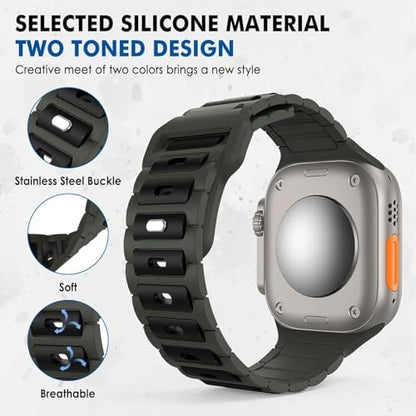 Apple Watch 10 9 8 7 6 SE Ultra Uyumlu 42 44 45 46 49mm Çift Renk Bakla Desen Hibrit Silikon Kordon