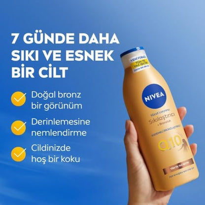 Q10 Sıkılaştırıcı Ve Kademeli Bronzlaştırıcı Vücut Losyonu 400ml, 7 Günde Sıkılaş, Açık Buğday Ten