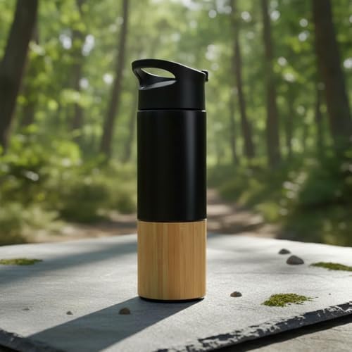 450 ml Bambu Kaplamalı Çelik Termos - Siyah, Mavi ve Kırmızı Renk Seçenekli Sızdırmaz Isı Yalıtımlı Seyahat Termosu (SİYAH)