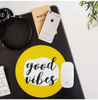 Good Vibes Tasarımlı Yuvarlak Mouse Pad 20 x 20 cm