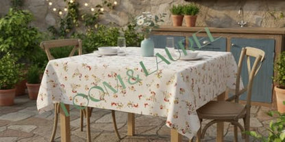 LOOM & LAUREL Baskılı Yıkanabilir Masa Örtüsü Mutfak Bahçe Piknik Masa Örtüsü Kırmızı Ağırlıklı Çiçek Desenli (140x140)