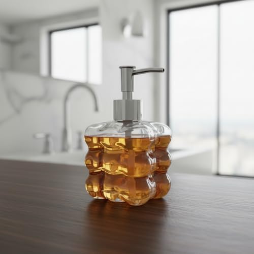 Beyaz Bubble Design Cam Sıvı Sabunluk - 450 ml Kabartmalı Şık Banyo ve Mutfak Sabunluğu (7x12 cm) (5066 - ŞEFFAF)