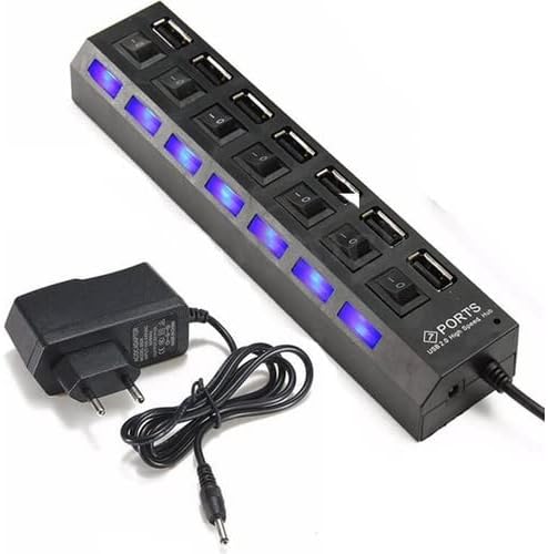 7 Port USB Hub Çoklayıcı Çoğaltıcı Onoff Düğmeli Işıklı Adaptörlü