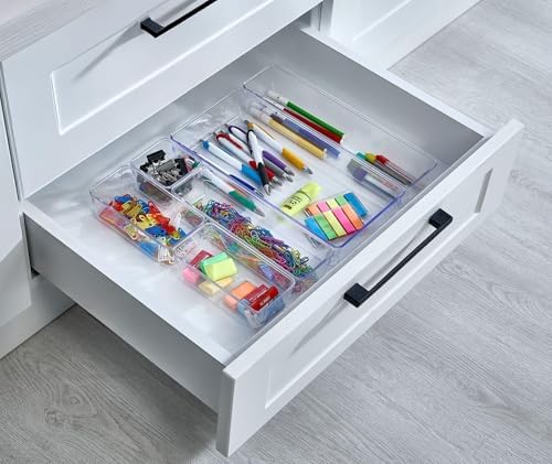 6'lı Şeffaf Çekmece Düzenleyici Seti – Plastik Organizer Kutular | Makyaj, Ofis, Mutfak ve Banyo Düzeni İçin 6 Farklı Boyda Şeffaf Kutu
