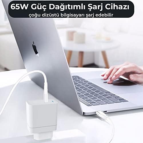 BXUC65FTA 65W PD Typ-C Girişli Pro/Air Şarj Cihazı, MacBook Air/Pro 13/14/15/16 İnç Led Göstergeli ve Tüm Type-C Cihazlarıyla Uyumlu 2 Metre Type-C’den Type-C’ye Kablo
