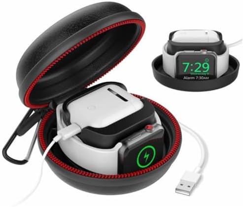 Apple Watch Taşıma Çantası AirPods 1 2 3 Uyumlu | Kablolu Şarj Destekli Sert EVA Kılıf | Darbe Emici Fermuarlı Koruma Siyah