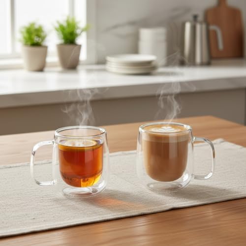 2'li Çift Cidarlı Cam Fincan Seti - 100 ml Isıya Dayanıklı Espresso ve Türk Kahvesi Bardağı - El Yakmayan Modern Sunum (2 Adet)