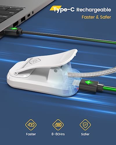 Glocusent Söğüt Yatakta Kitaplar için Okuma Işıkları, 10LED Parlak Kitap Işığı, 3 Renk ve 3 Parlaklık, Şarj Edilebilir Kitap Işığı 80 saat sürer, Okuma Işığında Hafif Klips (beyaz)