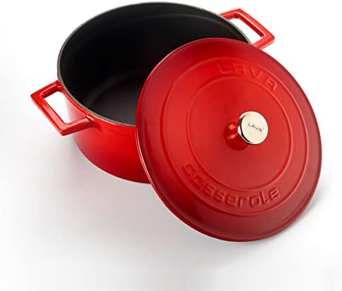 Metal Döküm Yuvarlak Tencere, 24 Cm, Kırmızı