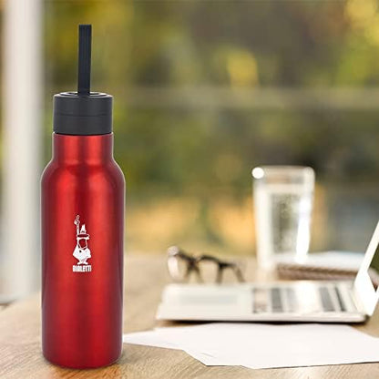 Termal Şişe - 500mL - Kırmızı Renk - Paslanmaz Çelik - Çift Katmanlı - 12 Saat 24 Saat Soğuk Tutar - Hava Geçirmez Vidalı Kapak Özelliği - Özel Silikon Conta Sayesinde Sızdırmaz Şişe